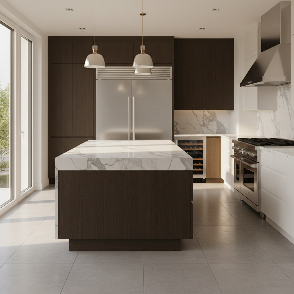 Luxury modern kitchen with premium refrigerator and wine cooler